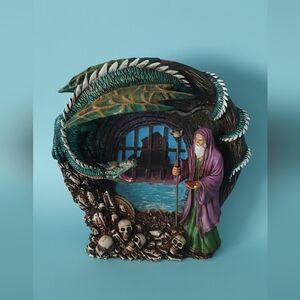 Vintage Wizard & Dragon Sculpture Gothic Legends  Painted Statue Mystic collec.